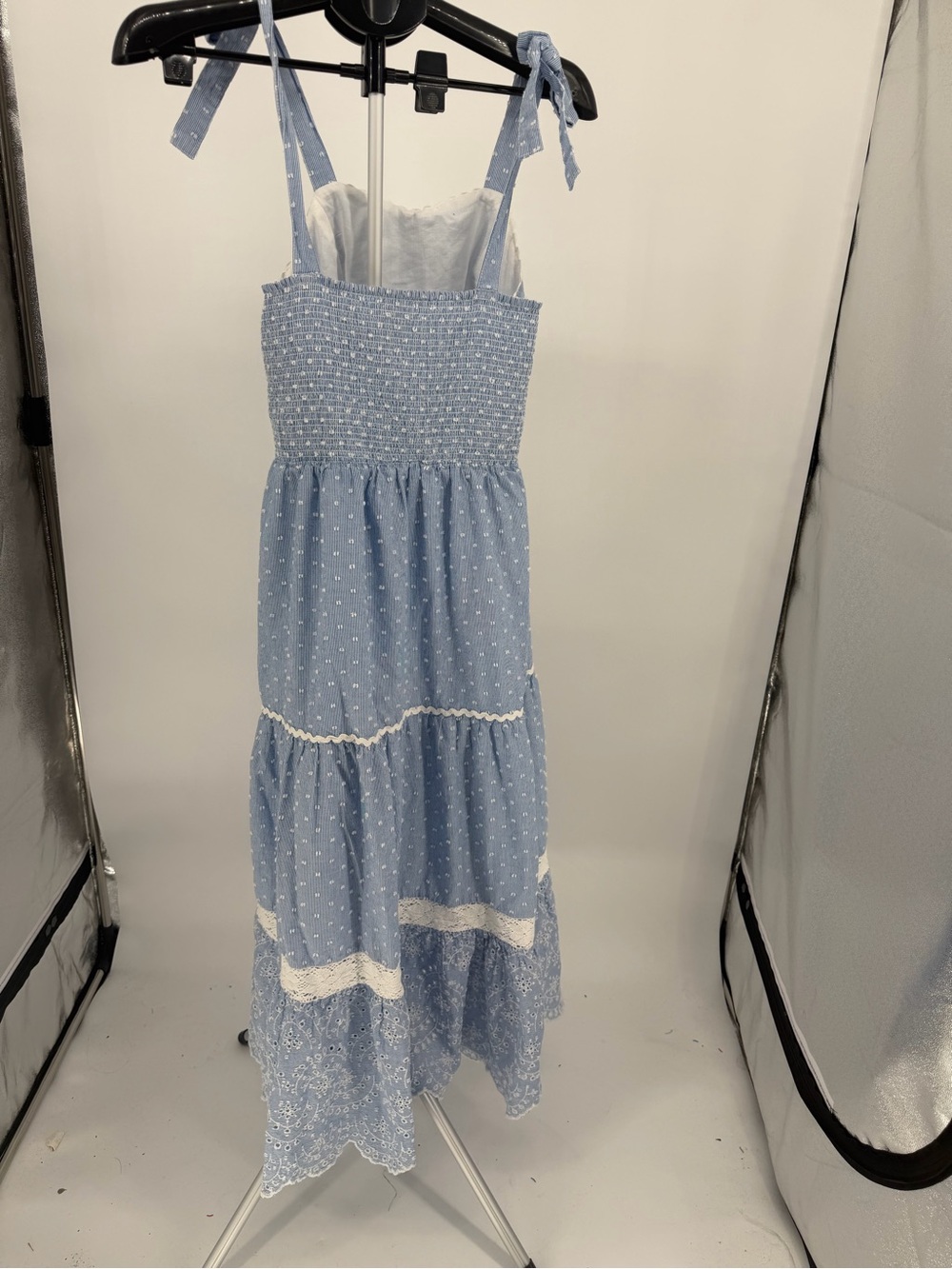 Shabby Chic Blue and White Striped Eyelet Sundress - Picture 5 of 9
